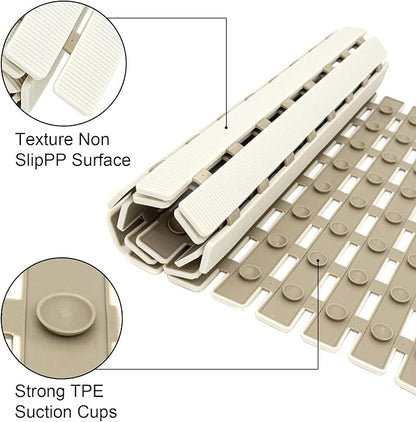 MBOSS Bath Tub Shower Mat Non Slip Bathtub Mats for Bathroom Shower Floor Mat Bath Mats for Shower Tub Anti Slip Shower Mat with Drain Hole and Large Suction Cups (Ivory White, 27.5 X 15.7 Inch)