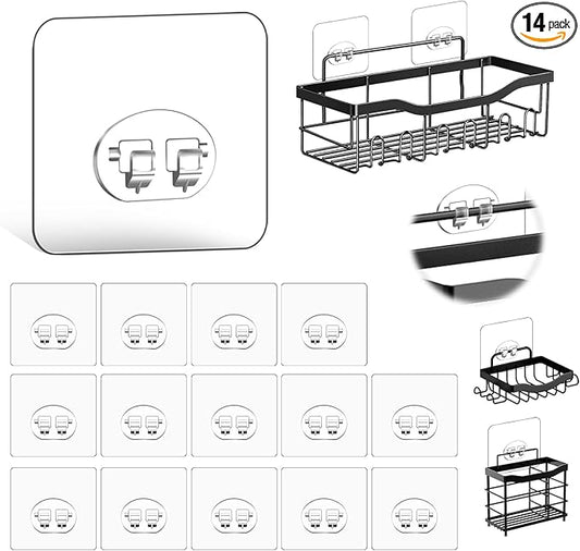 FGSAEOR 14-Pack Shower Caddy Adhesive Single Hooks for Replacement, Shower Holder Organizer Self Adhesive Wall Hooks for Bathroom Corner Shelf Basket Soap Dish