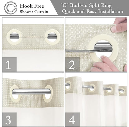 Gibelle Stall Small Shower Curtain 36x74, Waffle Weave Shower Curtain with Snap-in Fabric Liner Set, No Hooks Needed, Hotel Style with Mesh Top Window, Ivory
