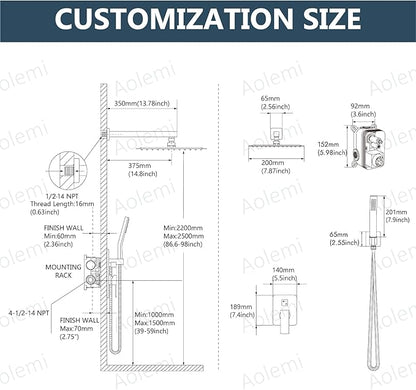 Aolemi Shower Faucet Set Rain Shower System with Handheld Spray Bathroom Shower Combo Rough-in Valve and Shower Trim Kit Included Brushed Nickel 8 Inch Wall Mount Shower Head