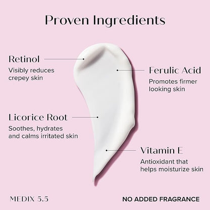 MEDIX Fragrance Free Firming Retinol Body Lotion + Collagen Peptides Cream 2pc Skincare Set | Crepey Skin Treatment | Anti Aging Body Cream & Face Moisturizer For Crepe Skin, Cellulite, & Wrinkles