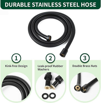 Matte Black Shower Head, 6 Spray Modes Handheld Showerhead, High Pressure Shower Head with 59 Inch Stainless Steel Hose and Adjustable Showerhead Holder