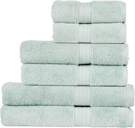 Christy Renaissance 6 Piece Blue Towel Set | 100% Egyptian Cotton | Luxury Bathroom Towels | Soft and Super Absorbent | 675 GSM | 2 Bath Sheet 2 Bath 2 Hand | Eggshell