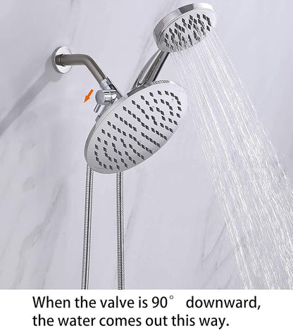 G-Promise Solid Metal Shower Arm Diverter with Holder for Hand Held Showerhead and Fixed Spray Head, G 1/2 3-Way Bathroom Universal Diverter System Replacement Part (Polished Chrome)