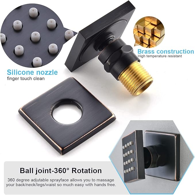 Temperature Display Oil Rubbed Bronze Shower System, Push Button Shower Faucet with Handheld Spray, Ceiling Mount 12 Inch and 8 Inch Wall Mount Shower Head, 6 PCS Body Jet