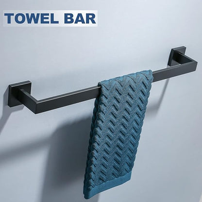 Matte Black Bathroom Accessories Bath Accessories Set Towel Racks for Bathroom Towel Holder Black Bathroom Hardware Set Black Bathroom Towel bar Sets Stainless Steel Bath Accessories kit 23.6 Inch