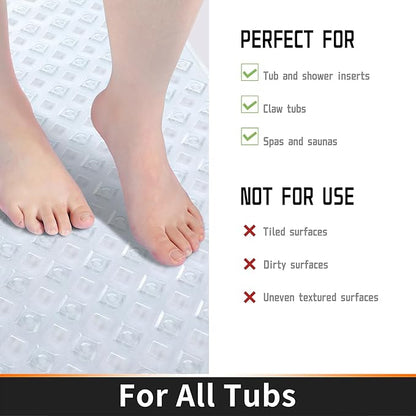 Yimobra Bathtub Mat Non Slip, Super Strong Suction Cups, 27.5"x15.5" Long Shower Mat with Drain Holes, Machine Washable Fast Draining Bath Mats, Bathroom Essentials,Clear