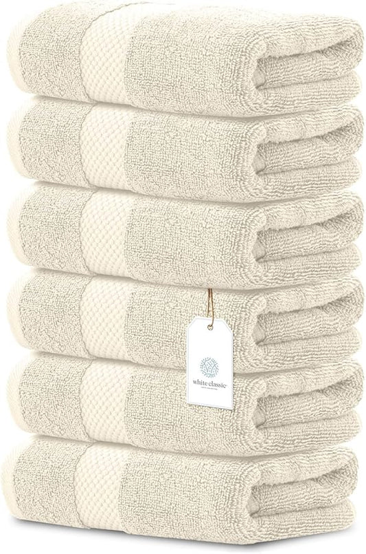 White Classic Luxury Ivory Hand Towels - Soft 100% Turkish Cotton | Highly Absorbent Hotel spa Bathroom Towel Collection | 16x30 Inch | Set of 6
