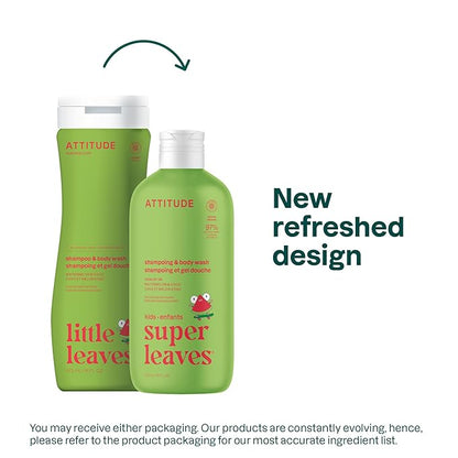 ATTITUDE Shampoo and Body Wash for Kids, EWG Verified, Dermatologically Tested, Plant- and Mineral-Based Ingredients, Vegan and Cruelty-Free, Watermelon and Coco, 16 Fl Oz
