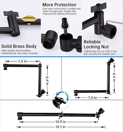 G-Promise All Metal 12 Inches Rainfall Shower Head with Handheld Spray Combo, 3 Settings Diverter, Adjustable Extension Arm with Lock Joints, 71 Inches Stainless Steel Hose (Oil Rubbed Bronze)