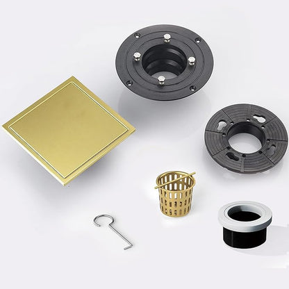 6 Inch Square Shower Floor Drain, Shower Drain Kit with Flange and 2 in 1 Tile-Insert Cover, Square Shower Drain, SUS 304 Stainless Steel Floor Drain,Brushed Gold