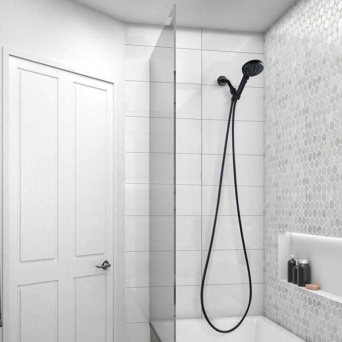 Aleasha Extra Long PVC Shower Hose Replacement for Bathing, Toilet Cleaning, Dogs - Matte Black 120 Inch Shower Hose