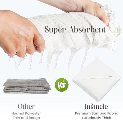 Bamboo Hooded Baby Towel with Face Cloth – 2 Hooded Towels (29x29 inches) & 2 Washcloths (9x9 inches) – Ultra Soft, Absorbent & Cozy Bath Set for Newborns and Infants