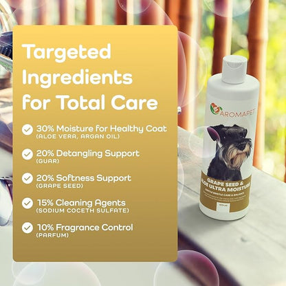 Grape Seed & Aloe Ultra Moisture for Coarse Coats Dog Shampoo - Deodorizing. Great for Schnauzer & Sensitive Skin - Hypoallergenic Dog Shampoo Gentle Bristle Care.