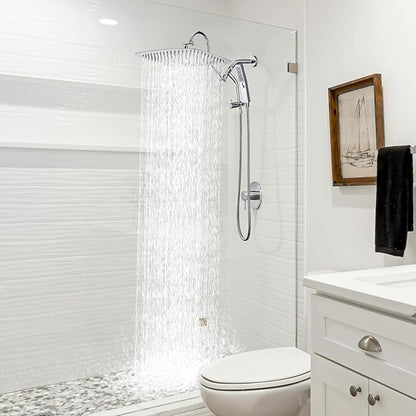 G-Promise All Metal 16 Inch Shower Head with Massage Mode Handheld, Rain Shower Head with Handheld Spray Combo, 3-Way Diverter with Pause Setting, 13 Inch Adjustable Extension Arm (Polished Chrome)
