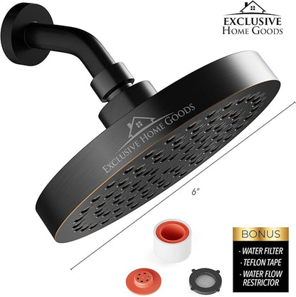 Rainfall 6" High Pressure 2.5 GPM Shower Heads with Anti-Clog 90 Rubber Jets - 360° Rotation Adjustable Rustproof Bathroom Shower Head
