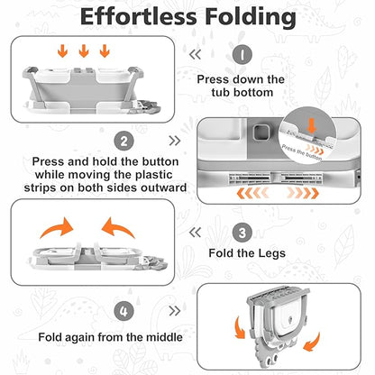Collapsible Baby Bathtub for Newborns with Thermometer and Soft Floating Cushion Portable and Foldable Travel Baby Boy Bath Tub for Infants to Toddler 0-36 Month (Grey)
