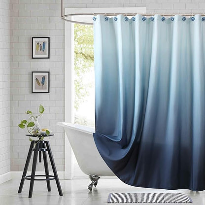Extra Wide Fabric Shower Curtain, Blue Ombre Waterproof Around Shower Curtains for Bathroom, Microfiber Cloth Wide Bath Curtains, 108" W x 72" H