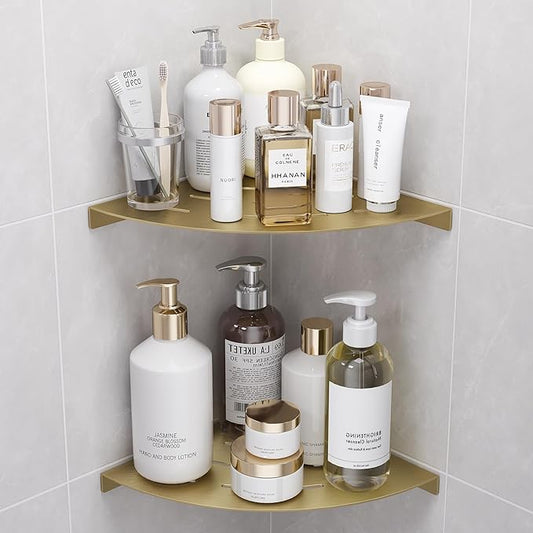 2 Pack Corner Shower Shelves Load Capacity 40 lbs 304 Stainless Steel Shower Corner Shelf Will not Rust 8in Shower Shelf for Inside Shower Brushed Gold Drilling Installation