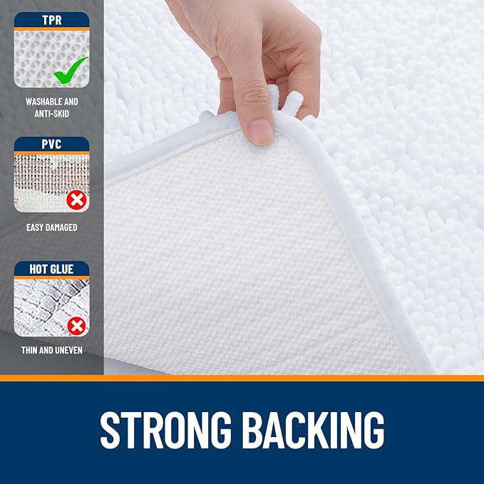 OLANLY Bathroom Rugs Sets 2 Piece, Soft Absorbent Chenille Bath Mats and U-Shaped Contour Toilet Mat Area Rug Set, Machine Washable Bath Carpet, Home Decor Accessories(24"x16"+24"x20", White)