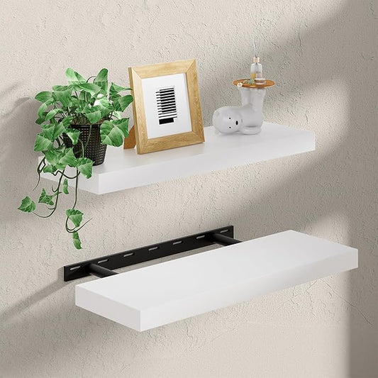 Heimlove 24 inch Floating Shelves for Wall,2 Packs Natural Pine Solid Wood Floating Shelves, 8 inches Deep Wooden Shelves for Kitchen Bedroom Office & Living Room Display Wall Decor