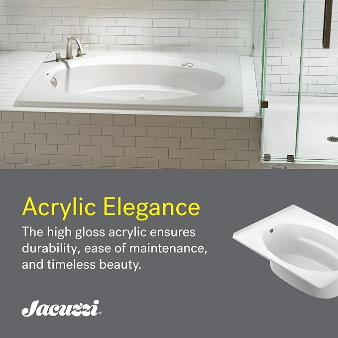 Jacuzzi SIGNATURE Acrylic Drop-In Bathtub, Soaking Sanctuary, Slip Resistant, Left Drain Placement, 72" (L) x 42" (W), Oval In Rectangle, 3-Tile Flange, Oyster