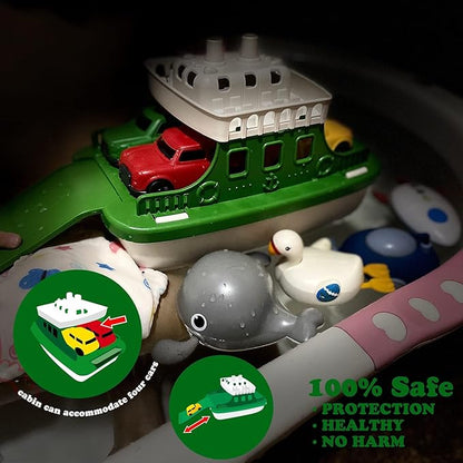 Ferry Boat with 4 Car and 4 Wind Up Bath Swimming Toys, Kids Bath Toy Floating Vehicle Whales Submarines Swans Rockets, Bathtub Bathroom Pool Beach Toy Set for Toddlers Boys Girls