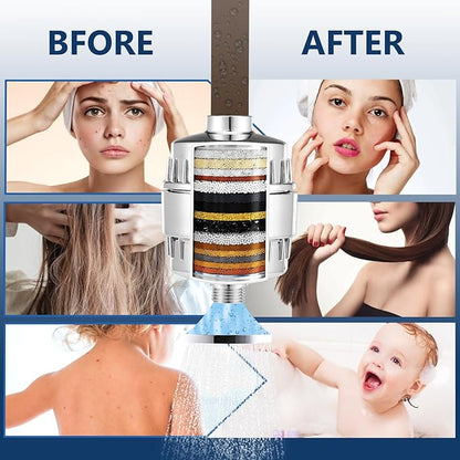 20 Stage Shower Filter Replacement Cartridge - Shower Head Filter Replacement Cartridge for Hard Water, Chlorine, Heavy Metals, High Output Shower Water Softener, 1 Pack