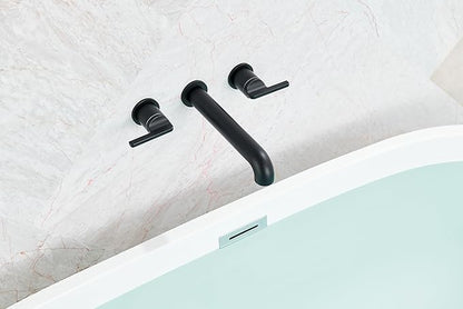 SITGES Solid Brass Wall Mount Tub Filler, 10" Long Spout Reach Wall Mount Bathtub Faucet with Two Lever Handles, High-End Design, High Flow Bathtub Faucet Set with Rough-in Valve included, Matte Black