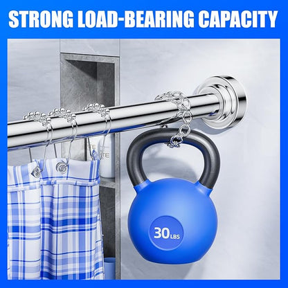 Ausemku Shower Curtain Rod - 32-92 Inch Rustproof Tension Rod, Non-Slip Spring Design, No Drilling Adjustable Curtain Rod for Bathroom, Kitchen, and Closet（Silver）