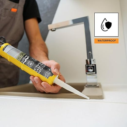 Adhesive Guru AG530 Siliconized Acrylic Sealant (24x10.5 fl oz), Waterproof Paintable Caulk for Bathtubs, Windows, Showers, Indoor Outdoor Caulking Weatherproof, White - 24 Pack
