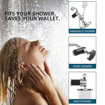 2-Pack Shower Filters with 11 Replacement Cartridges - Coconut Shell Carbon Filter Removes Chlorine, Heavy Metals | Universal Showerhead Water Filter for Healthier Skin & Hair
