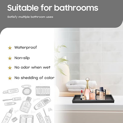 Vanity and Bathroom Tray, 9.8" ABS Countertop Organizer,Waterproof Vanity Tray for Toilet Tank,Perfume,Soap,Keys,Bathroom Accessories,Kitchen and Bath Trays,Non Slip Small Trays,Black,2 Pack