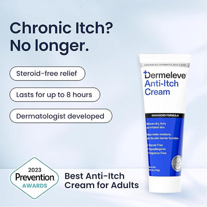 Dermeleve Steroid Free Anti-Itch Cream | Extra Strength for Psoriasis, Seborrheic Dermatitis, Viral Rash, Bug Bites, Allergy, Chronic Hives, Neuropathy (Nerve) | Full Body Itch Relief | 4 oz (2 Pack)