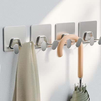 Shower Hooks for Inside Shower - Extra Sticky Stainless, Razor Holder Accessories, Wall Mounted Self-Adhesive Double Hooks for Razor, Loofah, Towel, Shaver, Coat, Key, Silver 6 Pack