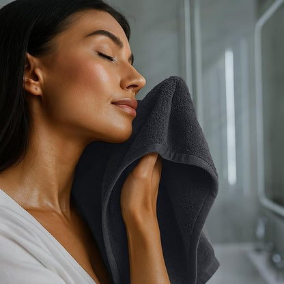 RIVERSIDE 12 Pack Washcloths - 12x12 Inches, 400 GSM, 100% Ring-Spun Cotton - Soft, Absorbent & Durable Face and Body Towels - for Bathroom, Spa, Gym, Makeup Removal & Everyday Use - Charcoal