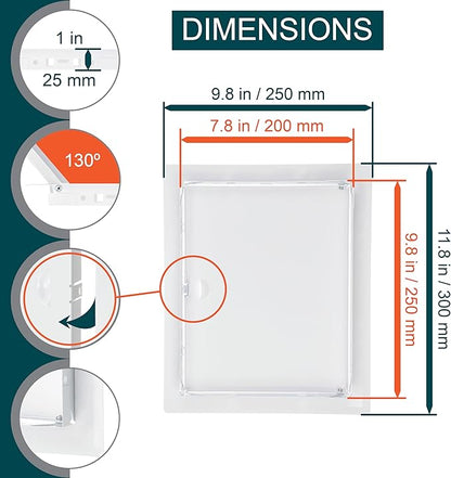 8" x 10" White Metal Access Door. Shaft Door Panel for Plumbing, Electricity, Heating, Alarm. Bathroom Access Hole Cover