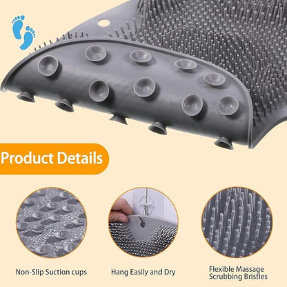 Shower Foot Scrubber Mat with Non-Slip Suction Cups, Exfoliating Foot and Back Washer Pad for Bathtub and Shower Floor (Sky Blue)