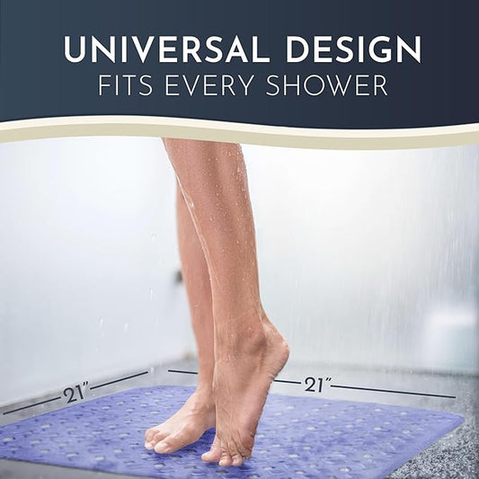 homerella® Shower Mat Non Slip Anti Mold, Non Slip Shower Mats for Inside Shower Stall Anti Slip Mat, Square Shower Floor Mat 21 x 21 in with Suction Cups & Hooks for Quick Drying, Machine Washable