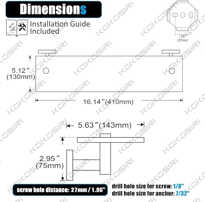 KOKOSIRI Wall Shelves Bathroom Hardware Glass Floating Shelf 16-Inch for Bedroom, Living Room, Kitchen, Hanging Rack Oil Rubbed Bronze B1105ORB-L16
