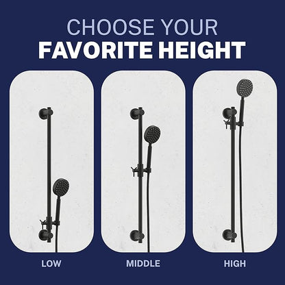 HammerHead Showers® SOLID METAL 27.5 Inch Shower Slide Bar Set and Handheld Shower Head with Hose — MATTE BLACK — 1.75 GPM Low Flow Spray Wand — Easily Adjust Height & Angle of Handshower