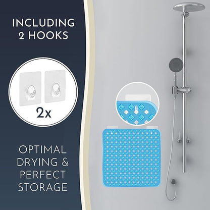 homerella® Shower Mat Non Slip Anti Mold, Non Slip Shower Mats for Inside Shower Stall Anti Slip Mat, Square Shower Floor Mat 21 x 21 in with Suction Cups & Hooks for Quick Drying, Machine Washable