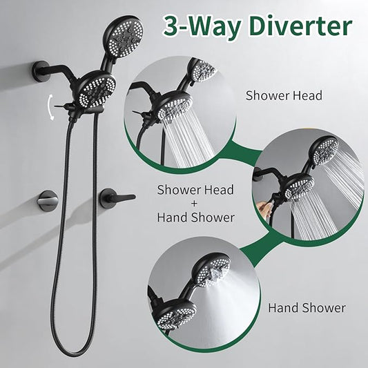 2 Handle Shower Faucet Shower System Complete 2 in 1 Shower Combo Set with Handheld Showerhead Shower Trim Kit Shower Fixtures Matte Black
