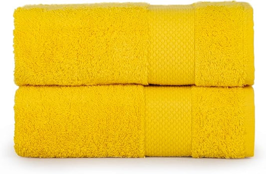 Hencely Luxury Hand Towel - Set of 2 (16x28 Inches) - Soft Turkish Cotton, Absorbent, Quick-Drying Face, Body, Kitchen, and Bathroom Towel (Hand Towels 2 Pack, Yellow)