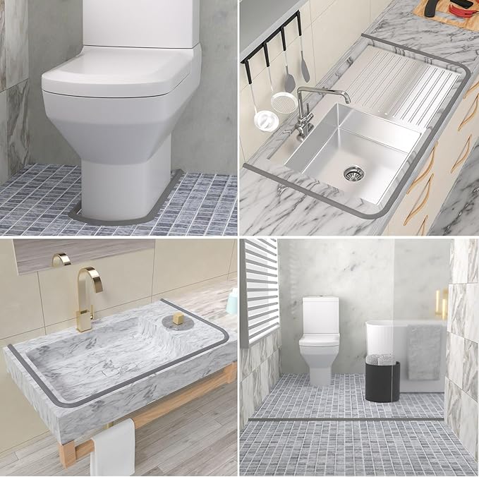 Duzzy 118 Inch Collapsible Shower Water Dam, Shower Threshold Water Stopper Barrier and Retention System and Keeps Water Inside Threshold Dry and Wet Separation, Suitable for Bathroom & Kitchen