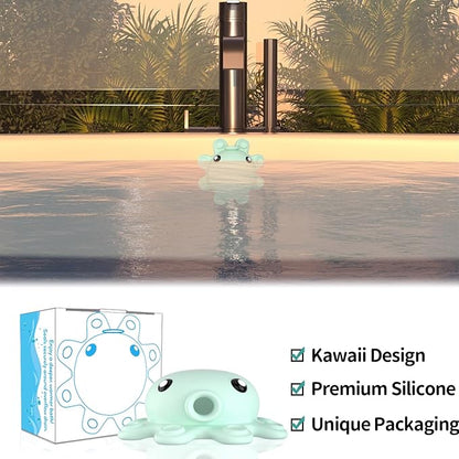 Bathtub Overflow Drain Cover - Silicone Bath Tub Drain Cover, Octopus Tub Overflow Drain Stopper with Suction Cups, Adds Inches of Water for Deeper Bath, Bathroom Spa Relaxing Accessory, Aqua Green