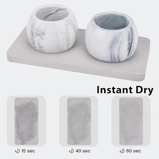 2 Pack Ceramic Toothbrush Holder with Diatomite Toothbrush Tray for Bathroom Shower Countertop Storage Organizer, Small Toothpaste Razor Electric Tooth Brush Head Stand (Grey)