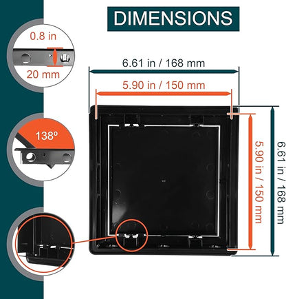 6" x 6" Black Plastic Access Panel. Service Shaft Door Panel. Plumbing, Electricity, Heating, Alarm Wall Access Panel for Drywall. Bathroom Services Access Hole Cover.
