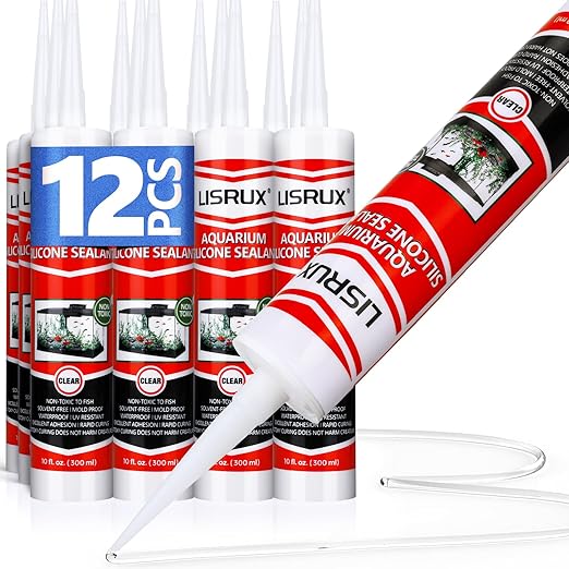 12 Pack Aquarium Silicone Clear Sealant, High Elasticity, Safe for Fish,Fast Curing Waterproof Aquarium Safe Silicone,10 Fl Oz Non-Toxic Fish Tank Safe Sealant,Strong Adhesion