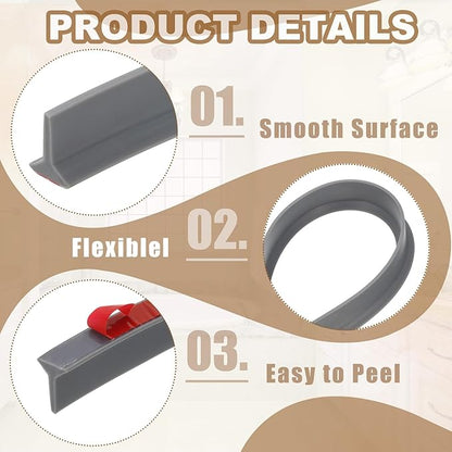 PATIKIL 118 Inch Collapsible Shower Threshold Water Dam Guard, Shower Stopper Barrier Self Adhesive Sink Splash Guards for Frameless Shower Door Bottom, Gray (1.2"Wx0.6"T)